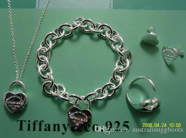 Free Shipping 2018 Hot Tiffany925 Silver Charming Necklace Bracelet Earring Ring Fashion Romantic Wedding Jewelry Sets