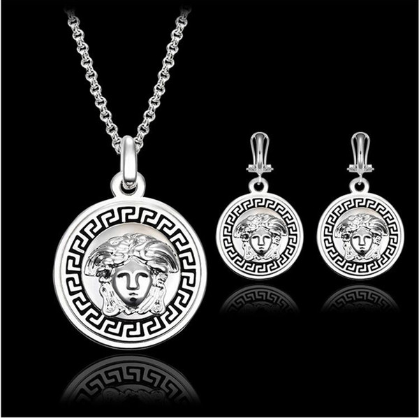 Luxurious Jewelry Sets Beauty head Necklace Earrings Sets Fashion Round Crystal Women Fine Jewelry Set CAL21085I