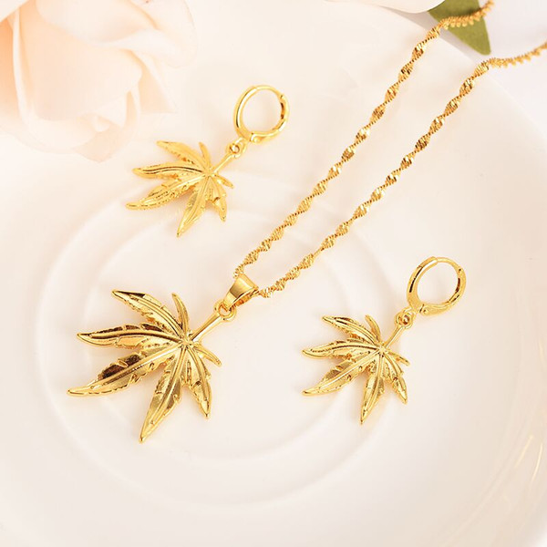 Fashion leaf Necklace Earring Set Women Party Gift Solid Gold Filled Leaf Necklace Earrings Jewelry Sets