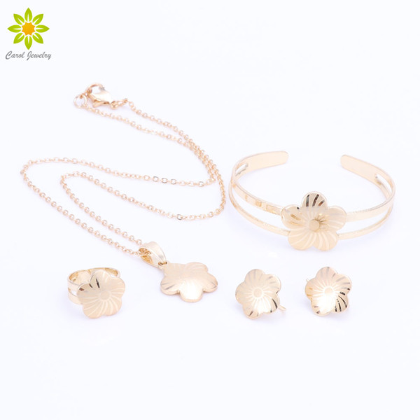 Baby Girls Jewelry Sets Children Gifts Gold Plated Kids Jewelry Set Flower Pendant Necklace Earrings Bangle Ring