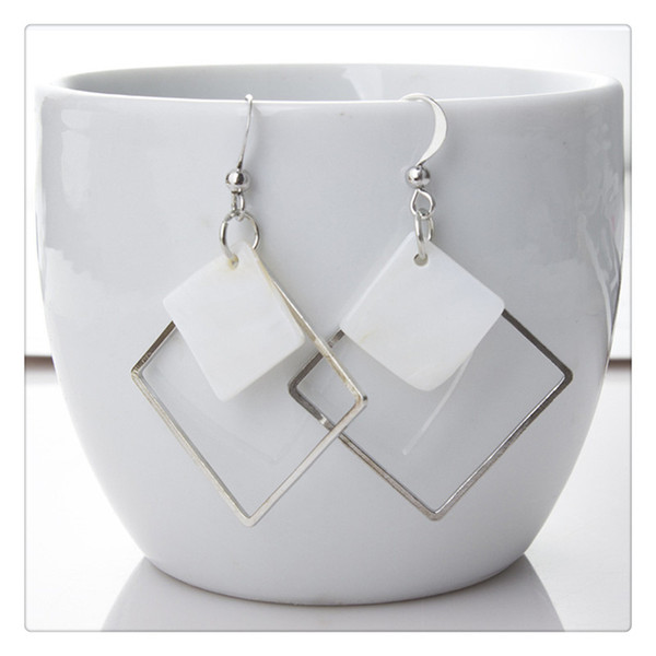 Wholesale New arrival host selling Fashion Women White Shell Square Earrings Retro Concise Ear Stud gift to girls