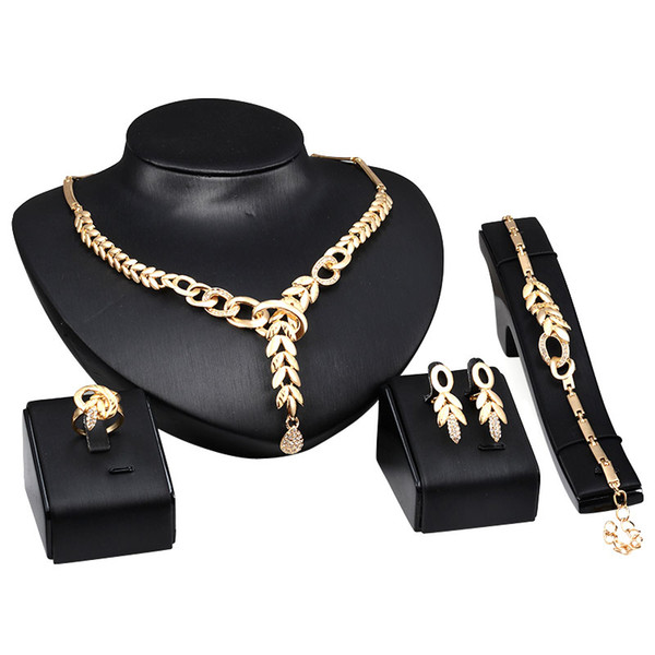 New Crystal Gold Plated Necklace Bracelet Sets Wedding Flower Jewelry Sets C00370 CAD