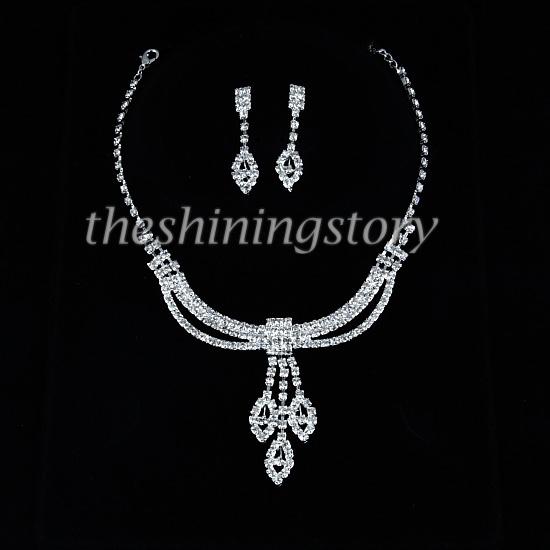 Stylish wedding bridel prom rhinestone necklaces and earrings jewelry sets