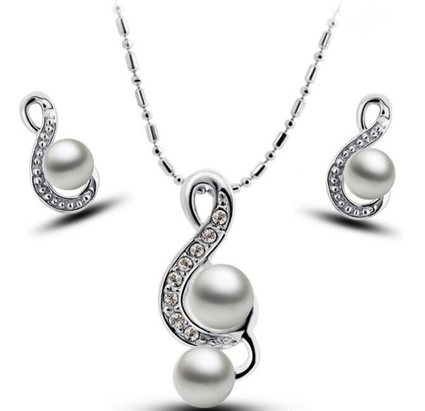 DHL Jewelry Set Diamond Pearl Women Necklace Earring Sets Silver Pearl Crystal Music Note Necklace Stud Earrings for Women