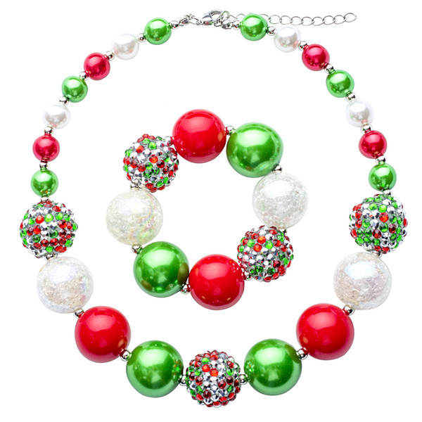 Five color kids thick necklace bracelet Christmas sweet acrylic beads child jewelry set for boys and girls SW001