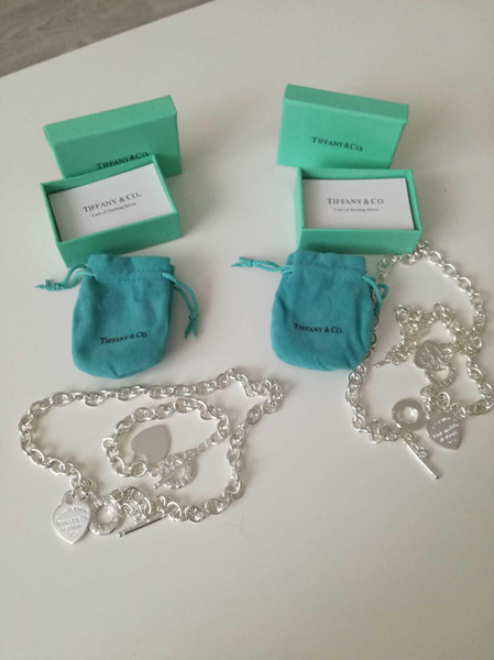 women Tiffany925 .Silver Necklace Bracelet with box 2019 free shipping