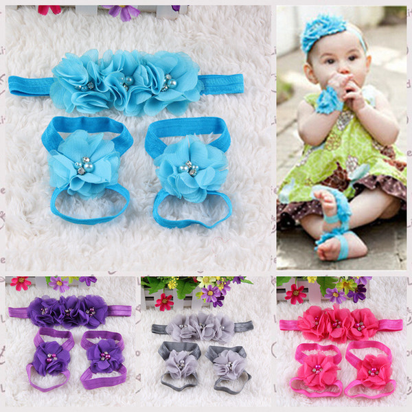 XS Children Hand Sewing Chiffon Headdress Flower & Hair Ribbon Flowers & Foot Suits Baby Wrist Flower Accessories Wholesale