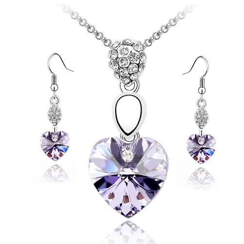 free shipping Purple,rose red, green,blue Crystal Heart Of Love Necklace Sets Valentine's Day black friday