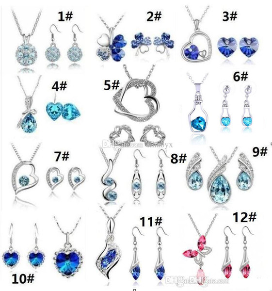 12 Set high quality crystal diamond pendant necklace and earrings Sets a variety of styles for Women Jewelry Set