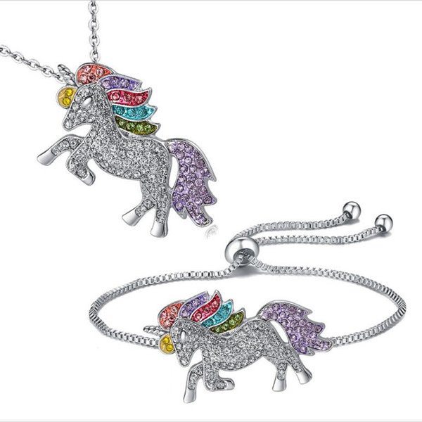 New Fashion High Quality hot sale Children Unicorn Adjustable Bracelet Necklace Lucky Baby Jewelry Set Gift