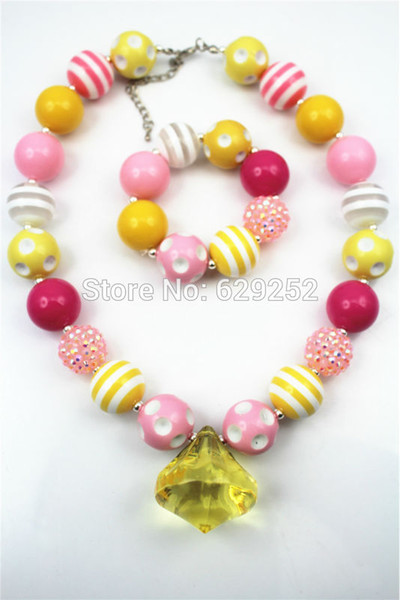 Wholesale 10pcs Yellow Waterdrop chunky Bumbblegum Girl Neckalces&Bracelet Sets for girls and kids CB321