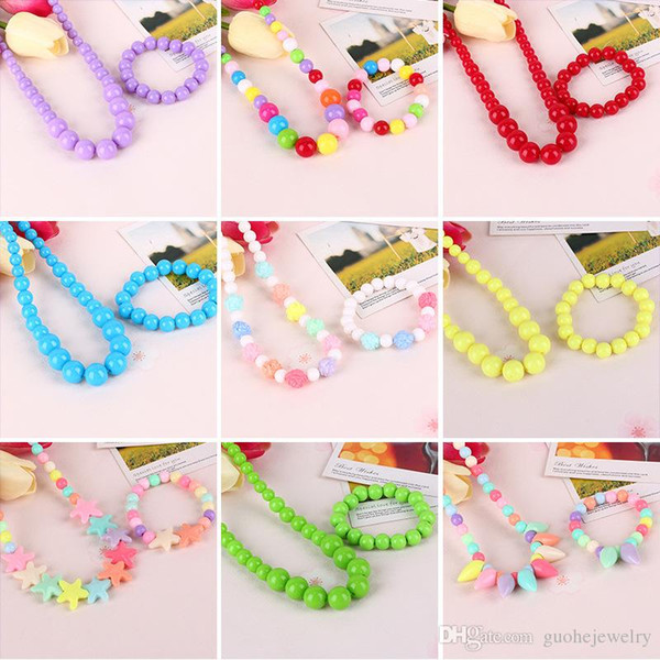 Hot sell necklace bracelet jewlery sets Children sweet Candy colors necklaces gifts for girls accessories free shipping