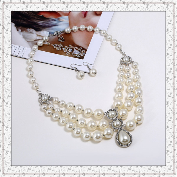 Bridal Wedding Jewelry Fashion Pearl Necklace Earrings Two Piece Earrings