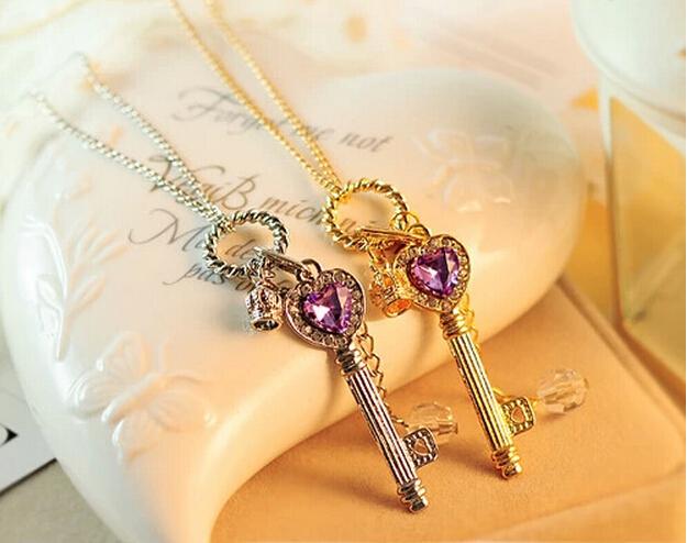 hot sale Austria amethyst LOVES golden Pendant Necklace fashion women crystal fashion jewelry XL5