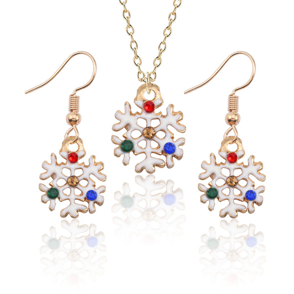 Colorful Rhinestone Christmas Snowflake Vintage Charm Christmas Jewelry Set For Women Trendy Xmas Necklace Earrings Set For Girl