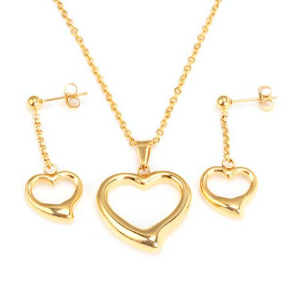 TOU TOSO Stainless Steel 18k gold silver high quality Jewelry heart Necklace and Earring Set for women