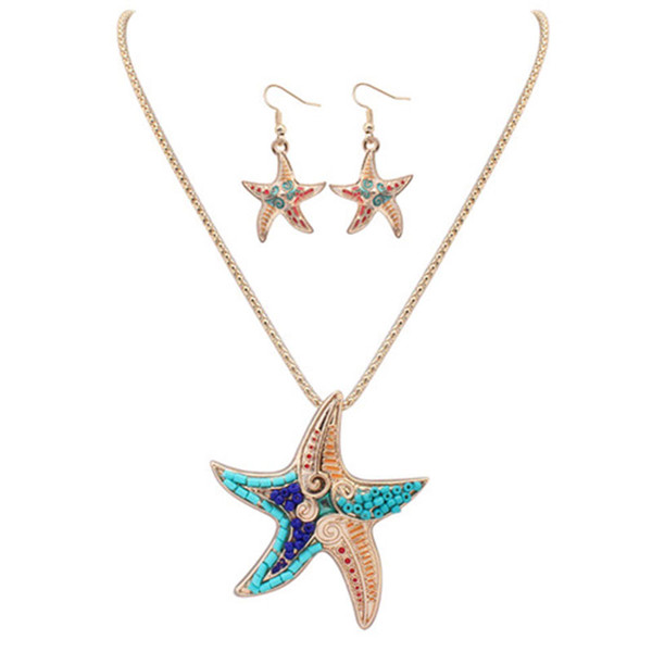 Starfish Jewelry Sets For Bridal Pendant Necklace Piercing Earrings Women Party Accessories animal jewelry set fashion necklace 161921