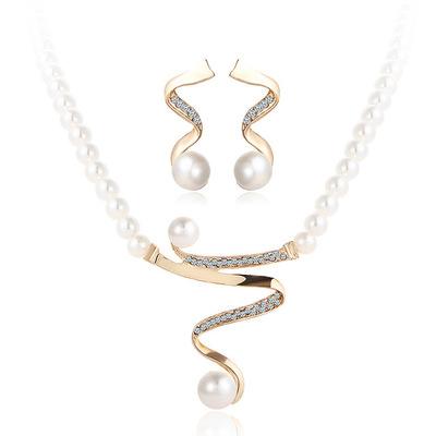 Vintage Simulated Pearl Jewelry Set For Women Wedding Party Engagement Gift Fashion Bridal Crystal Necklace Earrings Sets