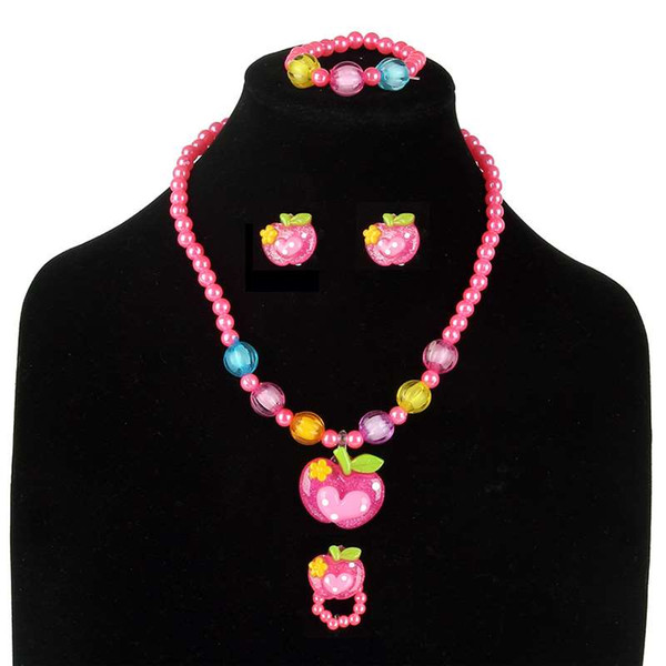 New children's cute apple necklace set girl four-piece necklace bracelet set ornament