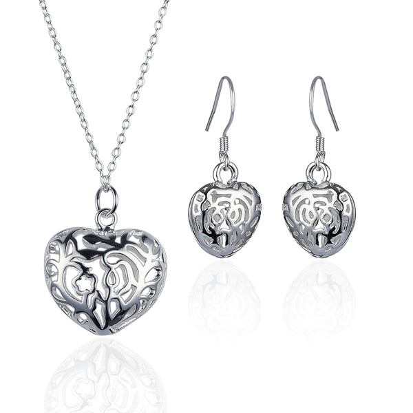 Women Jewelry Sets Sterling Silver Charm Necklace Earrings Precious Hot Sale Promise Love Heart Jewelry Christmas Gift