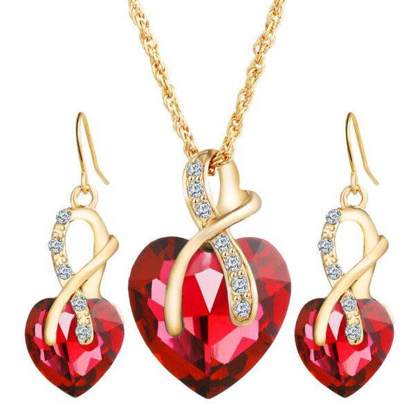 DHL Women Austria Zircon Crystal Alloy Necklace Earrings Jewelry Set Heart Shape Pendant Stud Earrings Women's Wedding Dinner Luxury Jewelry