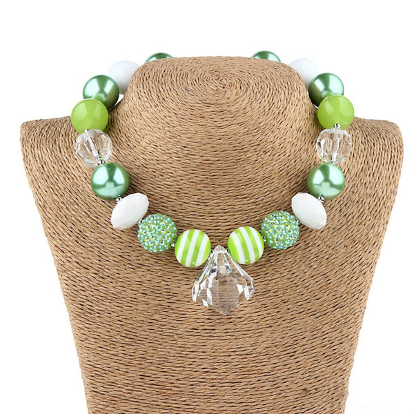 Children Girl's Color Beads Necklace and Bracelet Kit Crystal Pendant Green Jewelry Set