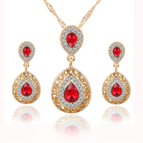 H:HYDE bridal Wedding Jewelry Sets Charm Austrian Crystal Water Drop Pendant Necklaces Earrings Sets Shinny Zircon bijoux femme