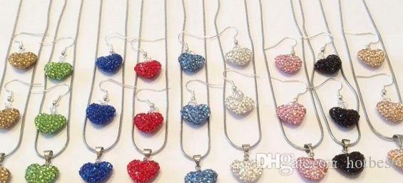 high quality wedding gift white handmade Mixed Colors beads clay heart silver plated crystall Crystal necklace pendant drop earring u35425