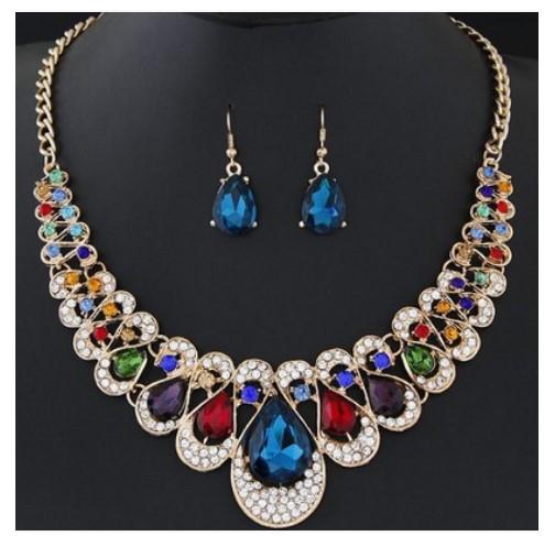 Fashion Luxury Crystal Statement Necklaces Women Lady Shining Gemstone Diamond Choker Necklace Earrings Party High Quality Jewelry Set