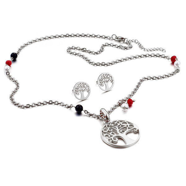 Fashion Religious Tree of Life Designed jewelry sets,316 stainless steel jewelry Sets Necklace and Earrings 3 Colors Available