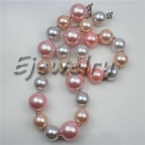 Hot Sale White Pink Big Pearl beads chuny Bubblegum necklace&brace