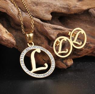 Women Girls Fashion Initial Letter Jewelry Sets Charm Crystal Necklace & Earring Jewelry For Christmas Free Shipping