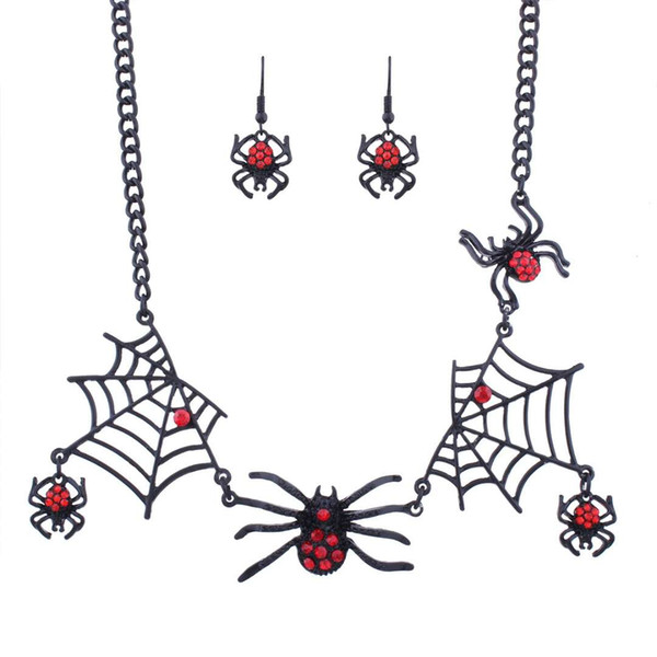 cobweb Spider Earrings Necklace Halloween series jewelry set Creative new personality animal accessories free shipping