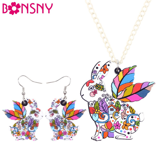 Bonsny Brand Jewelry Sets Acrylic ANGEL Rabbit Hares Necklace Earrings Choker Collar Fashion Jewelry News For Women Girl