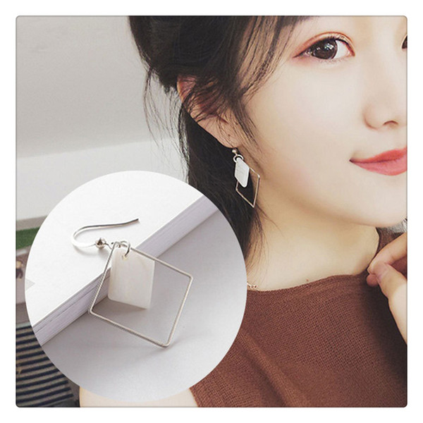 Desighner host selling Fashion Women White Shell Square Earrings Retro Concise Ear Stud gift to girls