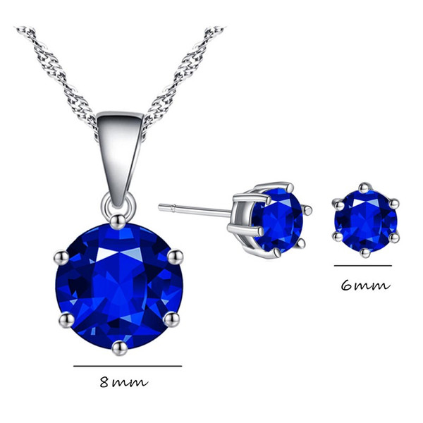 3pcs/set Crystal Jewelry Set With 6mm Earrings 8mm Chain Necklace Women Jewelry Charm Gifts Korean Wedding Jewelry Accessories