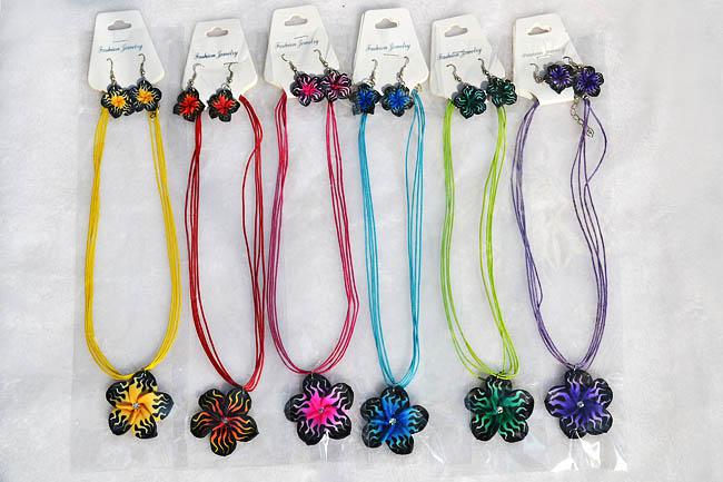 FREE 12sets/lot Handmade Polymer Clay FIMO flower Silk chain necklace+earrings New Sexy Leopard Fashion Women Jewelry nx0011