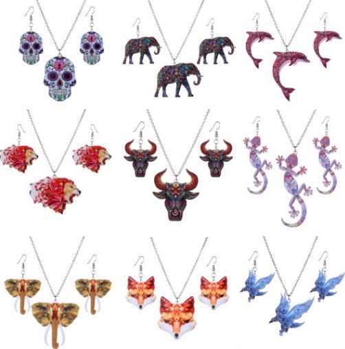 Fashion Jewelry Sets Elephant Wing Dolphin Sea Horse Starfish Animal Earrings Necklace Set For Women Alloy Necklace Jewelry Gift