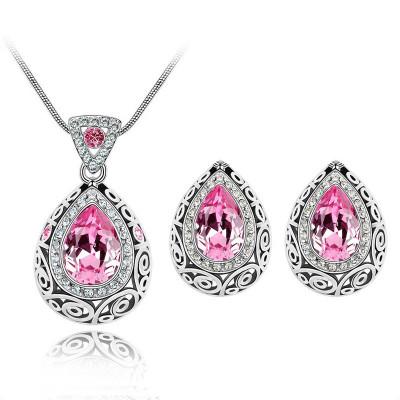 9 Colors Water Drop Crystal Necklace & Stud Earrings Set Chandelier Women Choker Wedding Jewelry Sets Party Decoration