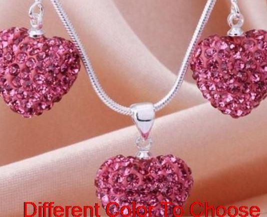 free shipping white handmade Mixed Colors beads clay heart silver plated Shamballal Crystal necklace pendant drop earring n3536