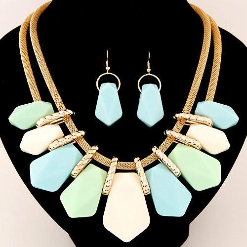 Candy Color Fashion Jewelry Sets Geometirc Necklaces & Pendats Multilayer Statement Necklace Drop Earrings Sets For Women