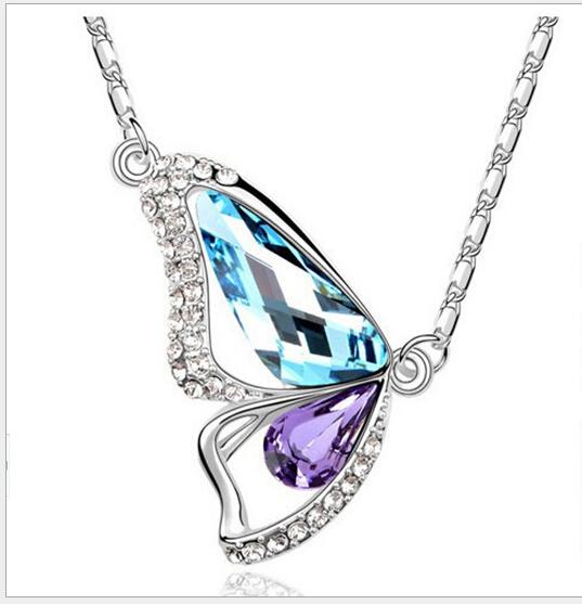 Hot sale Austria crystal Set auger butterfly Pendant Necklace fashion women crystal High quality Necklace ZZS48