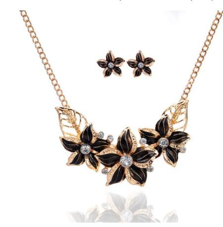 Fashion Enamel Flower Crystal Statement Earring Necklaces Women Gemstone Diamond Choker Necklace Earrings Party High Quality Jewelry Set