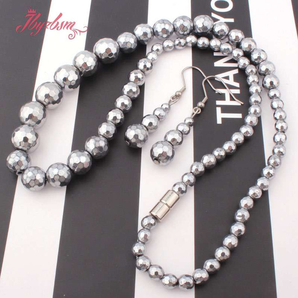 Silver Round Faceted (No Magnetic) Hematite Natural Stone Beads For Lady Women Fashion Jewellery Necklace Earring Free Shipping