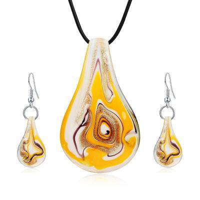 Ethnic Water Droplet Glass Jewelry Set Glaze Dangle Earrings Pendent Necklace For Women Wedding Party Christmas Gifts