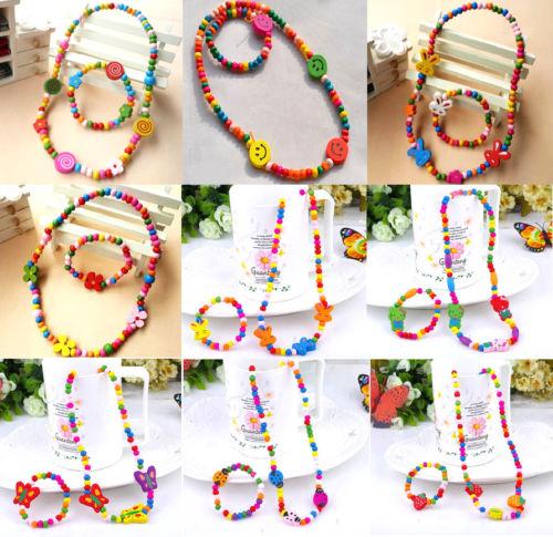 20 sets cute children cartoon wooden bead necklaces and bracelets set free post