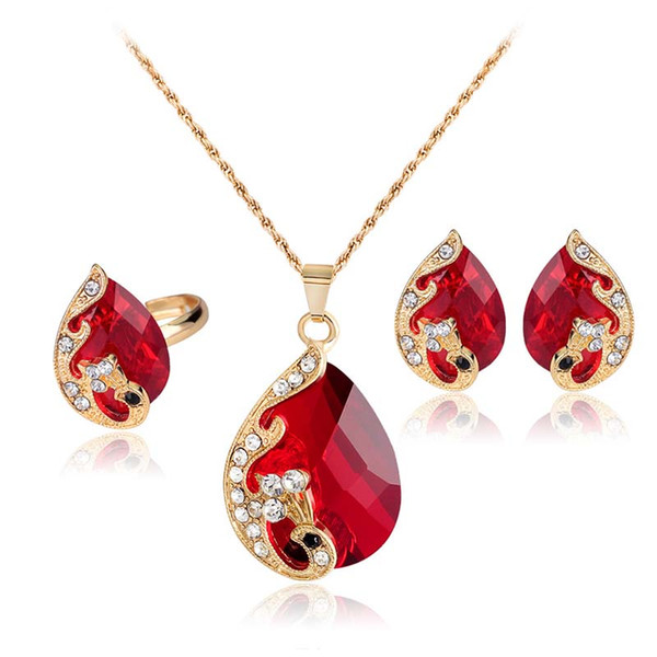 Rose Gold Plated Jewelry Sets for Women with High Quality Multicolor AAA Zircon Wedding & Engagement Jewelry necklace ring earring set