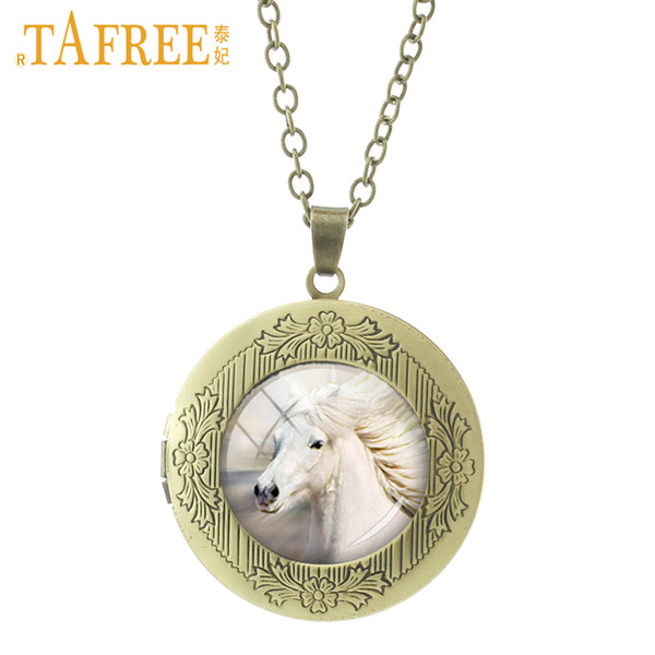 TAFREE White Horse Locket Necklace Trendy Vintage Animal Pendant Necklaces Statement High Quality Men Women Jewelry Gifts N560