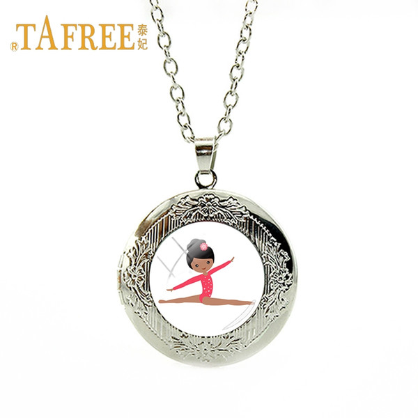 TAFREE Cartoon pattern cute gymnast art photo locket necklace for Children's birthday gift pendant necklace jewelry GY217