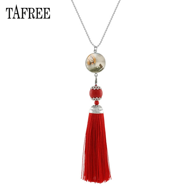 TAFREE Hedgehog In The Fog Tassel Pendants Necklaces Delicate Classic Fringed Statement Necklaces Pendants Handmade Jewelry HF14